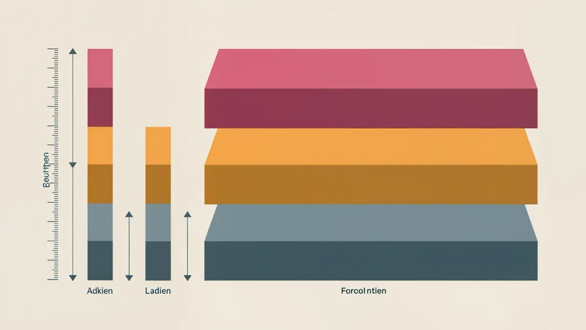 Abstract diagram of stacked color-field proportions with scale bars