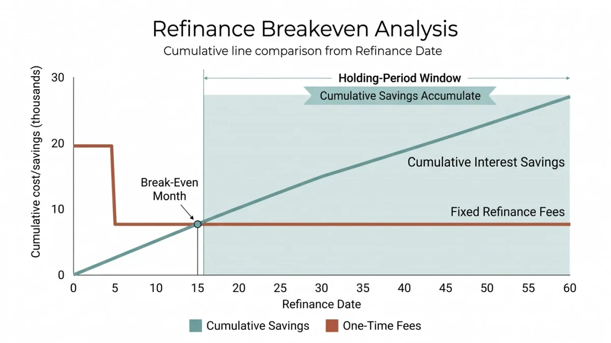 Break-even chart of savings against refinance costs