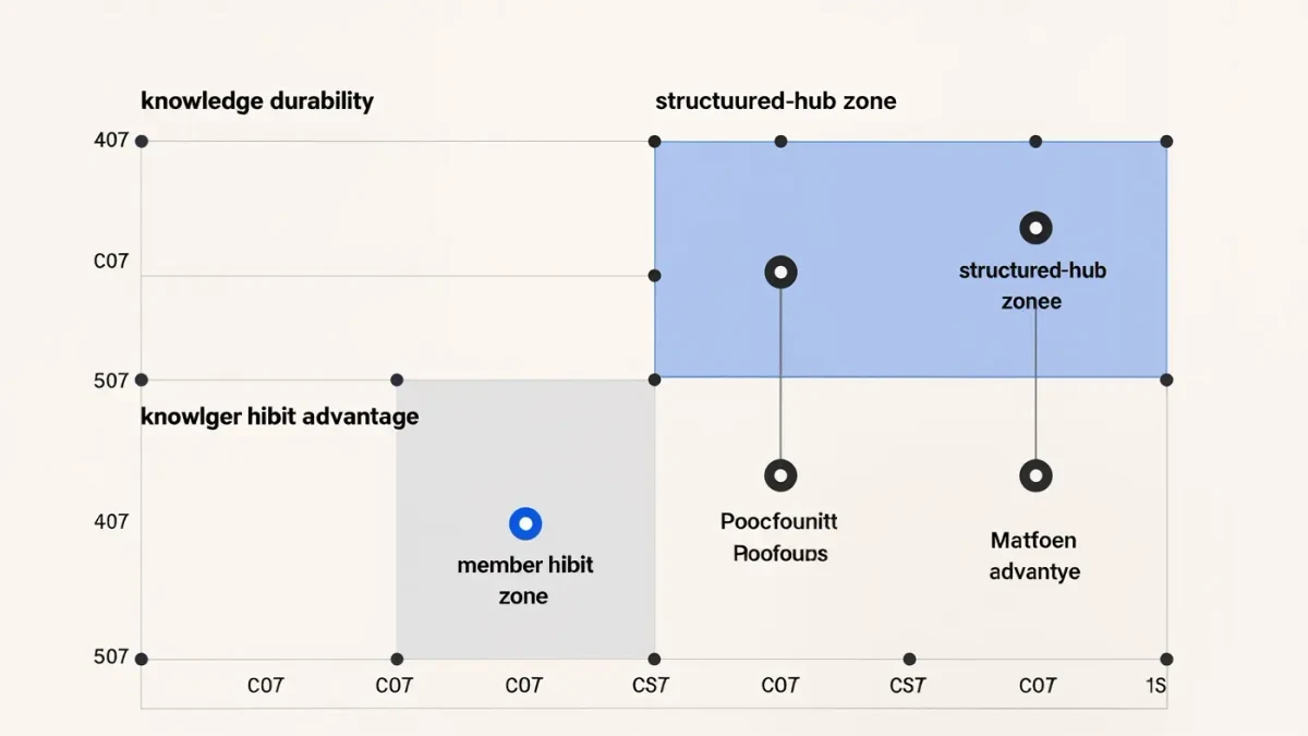 Decision matrix chart comparing chat platforms with destination community hubs