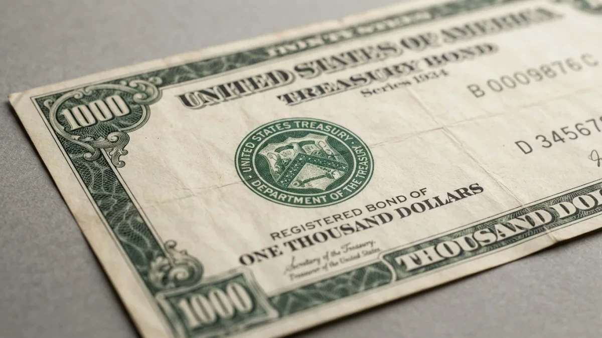 Macro detail of an engraved Treasury bond certificate under studio lighting