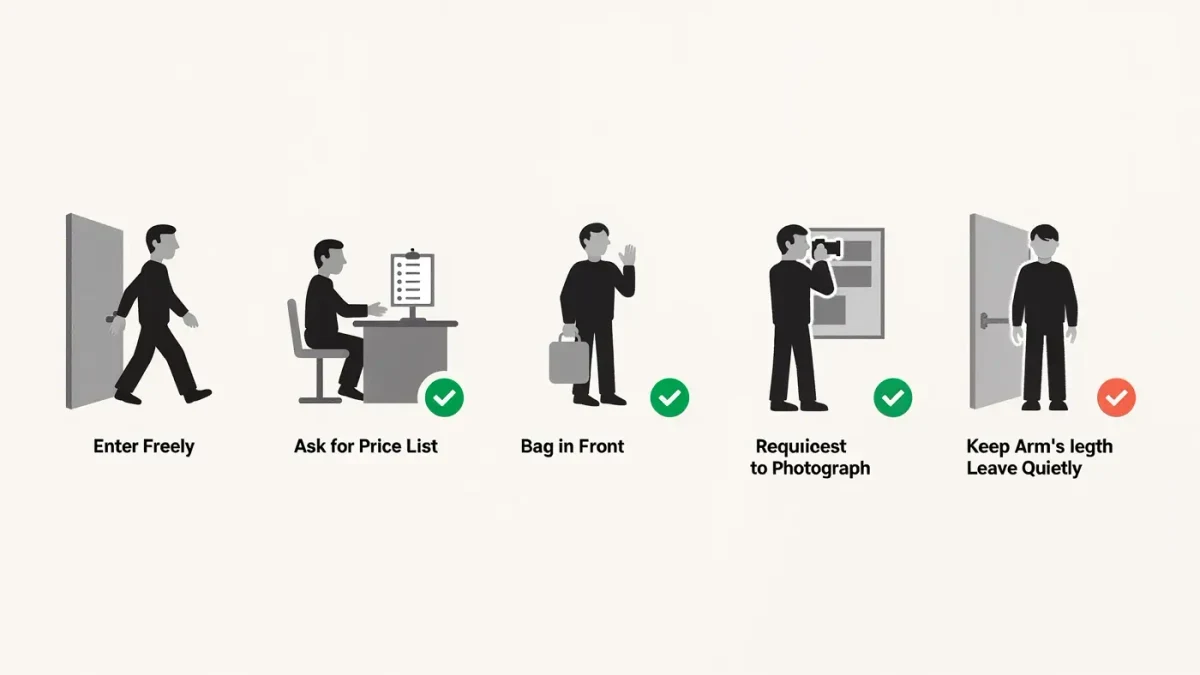 Row of etiquette pictograms with check and cross marks