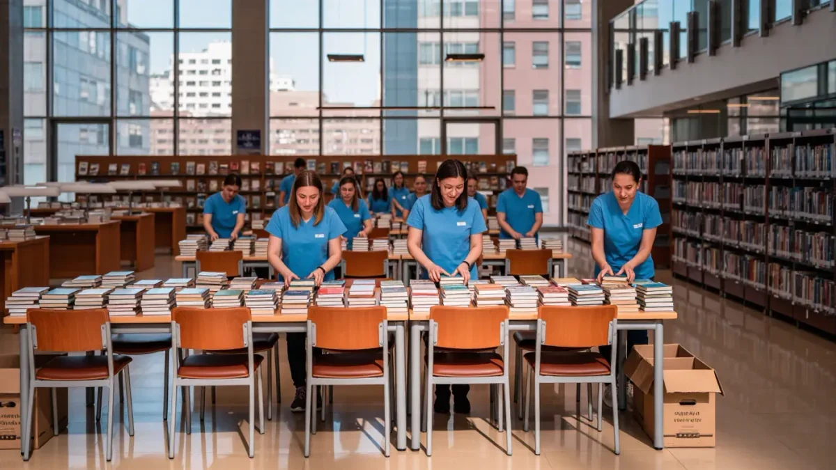 Librarians setting out books for a summer reading program