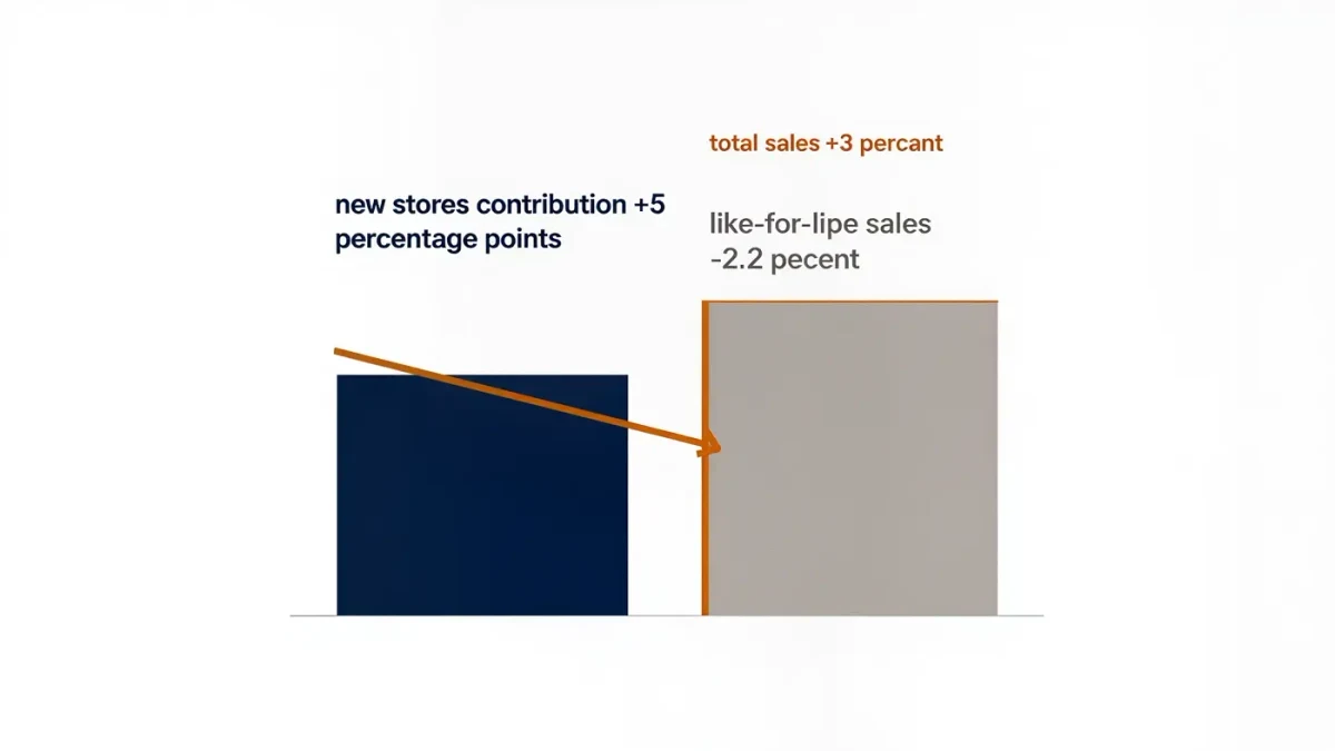 Infographic contrasting new store growth with declining like-for-like sales