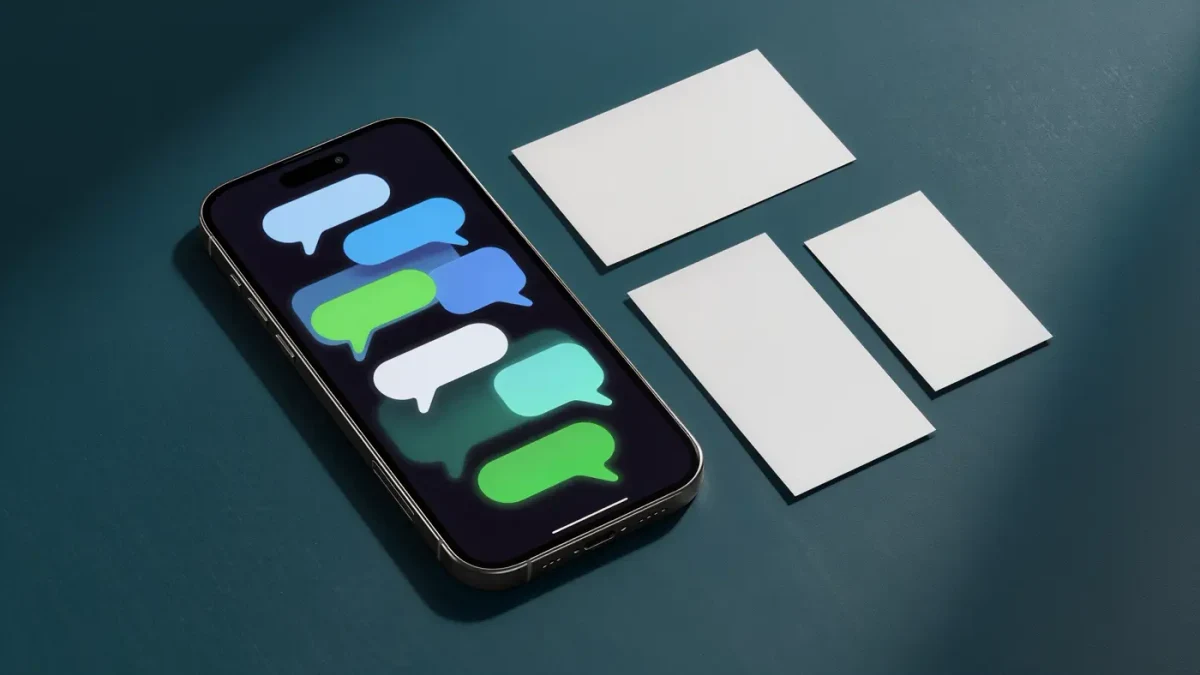 Smartphone with unread message badges on paper note cards