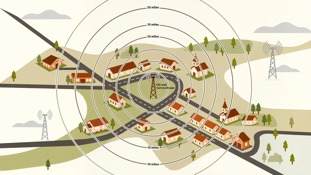 Diagram of a low-power FM station's coverage radius