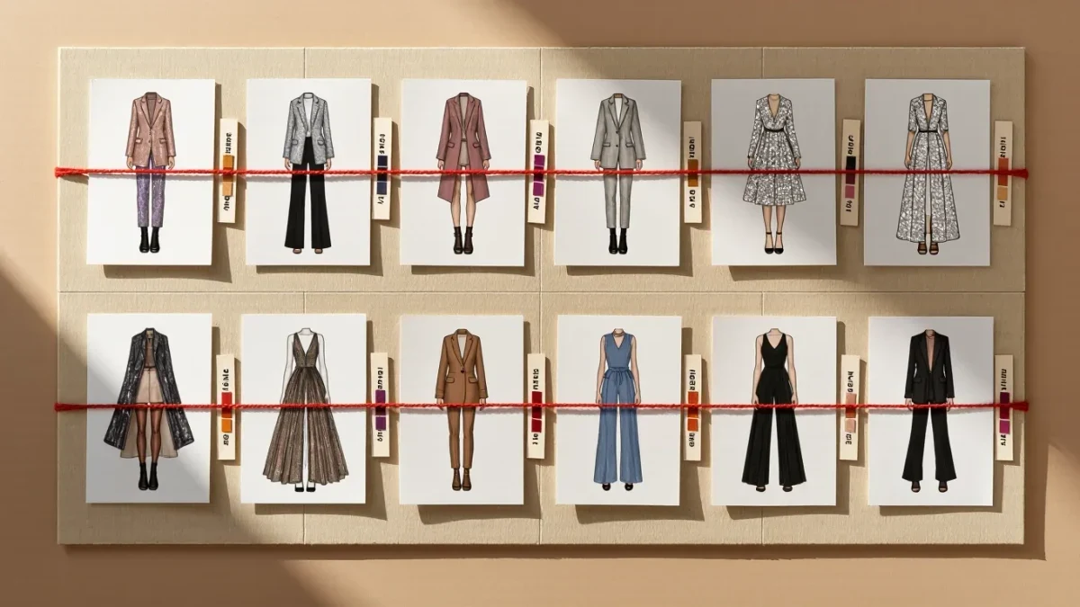 Infographic grid mapping one press tour wardrobe theme