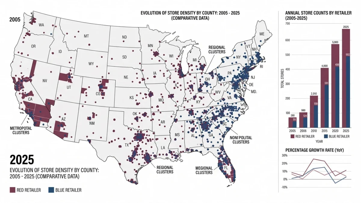 U.S. map of store-count growth by chain over two decades
