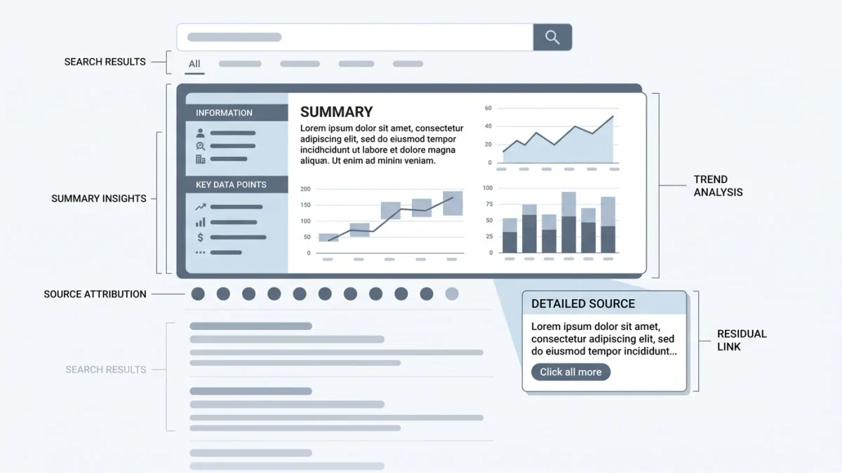 Search result page with a summary box and a tiny residual link