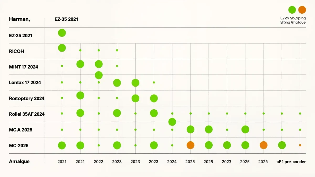 Scorecard chart of new film camera makers and launch years