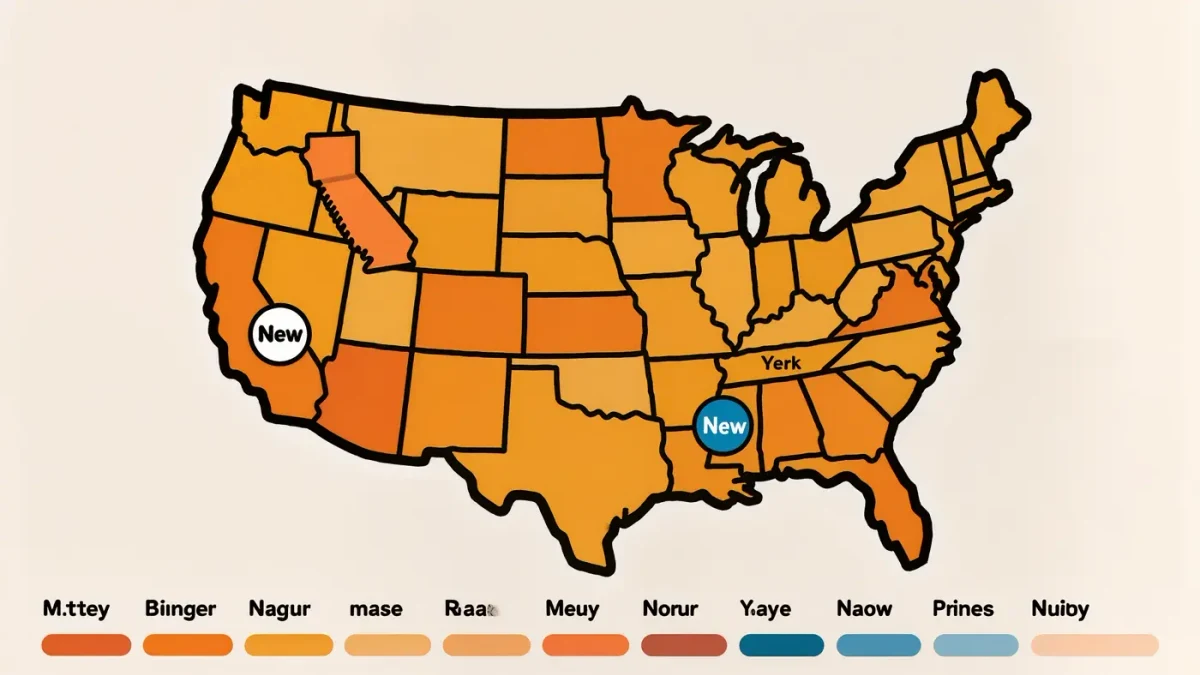 Map graphic showing states with new wage minimums
