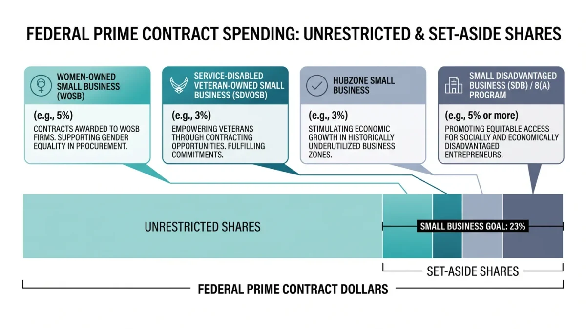 Infographic of set-aside categories and small-business share of contract dollars