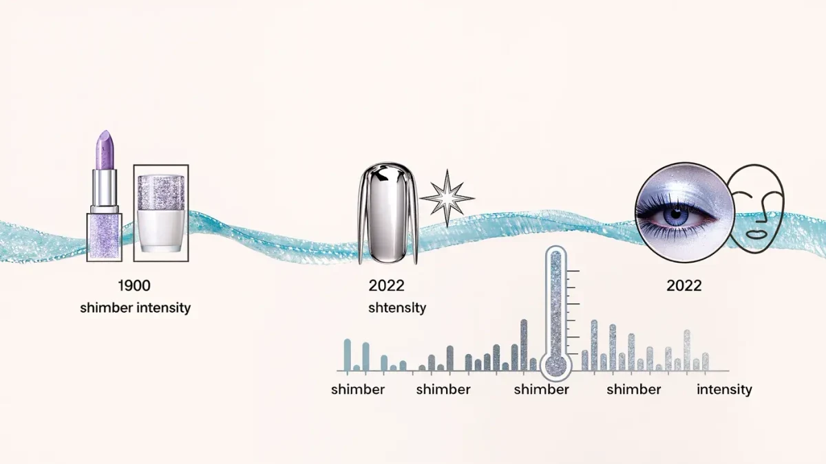 Editorial chart of the frost beauty wave from Y2K shimmer to glazed chrome nails