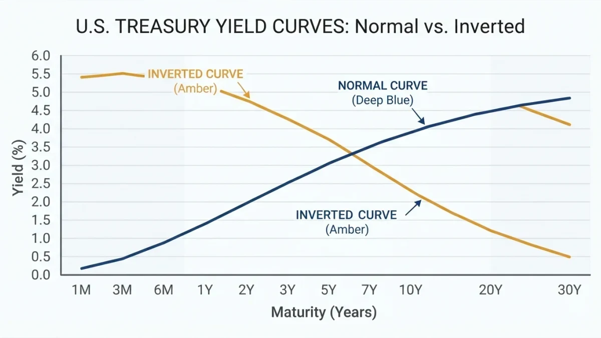 Infographic comparing normal and inverted Treasury yield curves