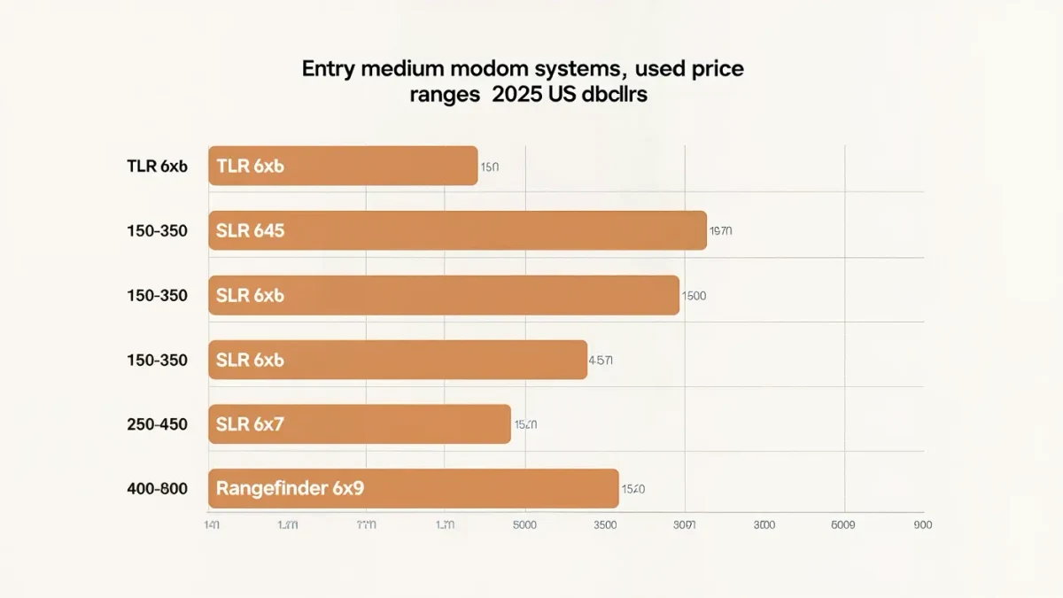 Range chart of used prices for five entry medium format camera systems