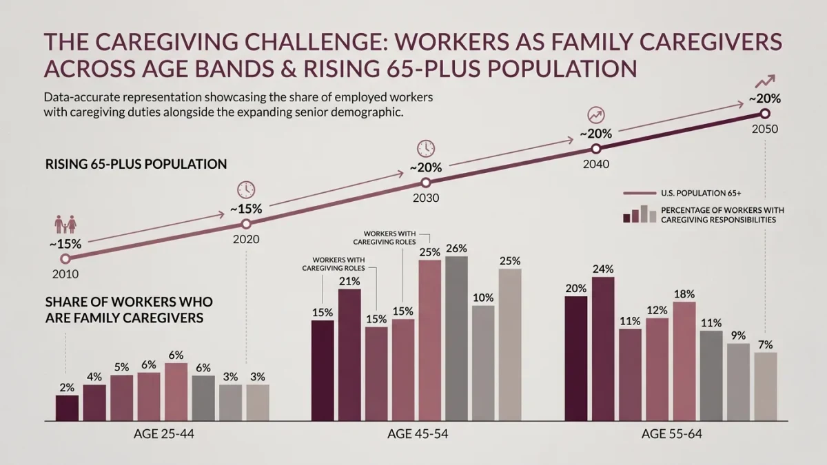 Chart of workforce caregiver share rising with aging population