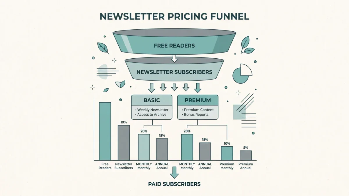 Infographic comparing newsletter pricing tiers and conversion funnel