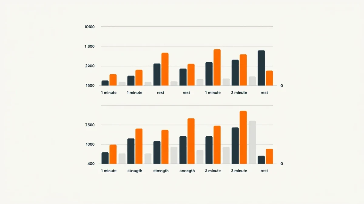 Bar chart comparing one-minute and three-minute rest interval strength gains