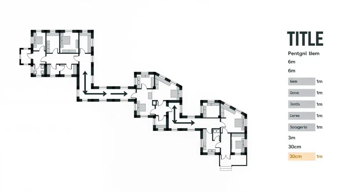 Infographic diagram of museum gallery visitor flow and typography hierarchy