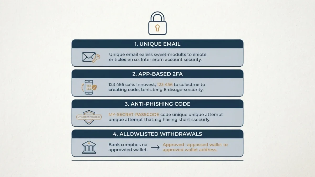 Infographic of four stacked layers protecting an exchange account