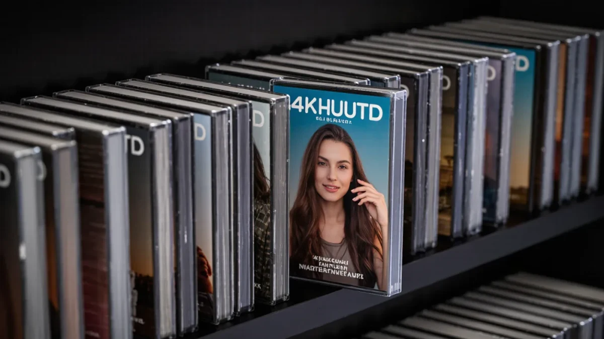 Close-up of 4K Blu-ray cases on a shelf
