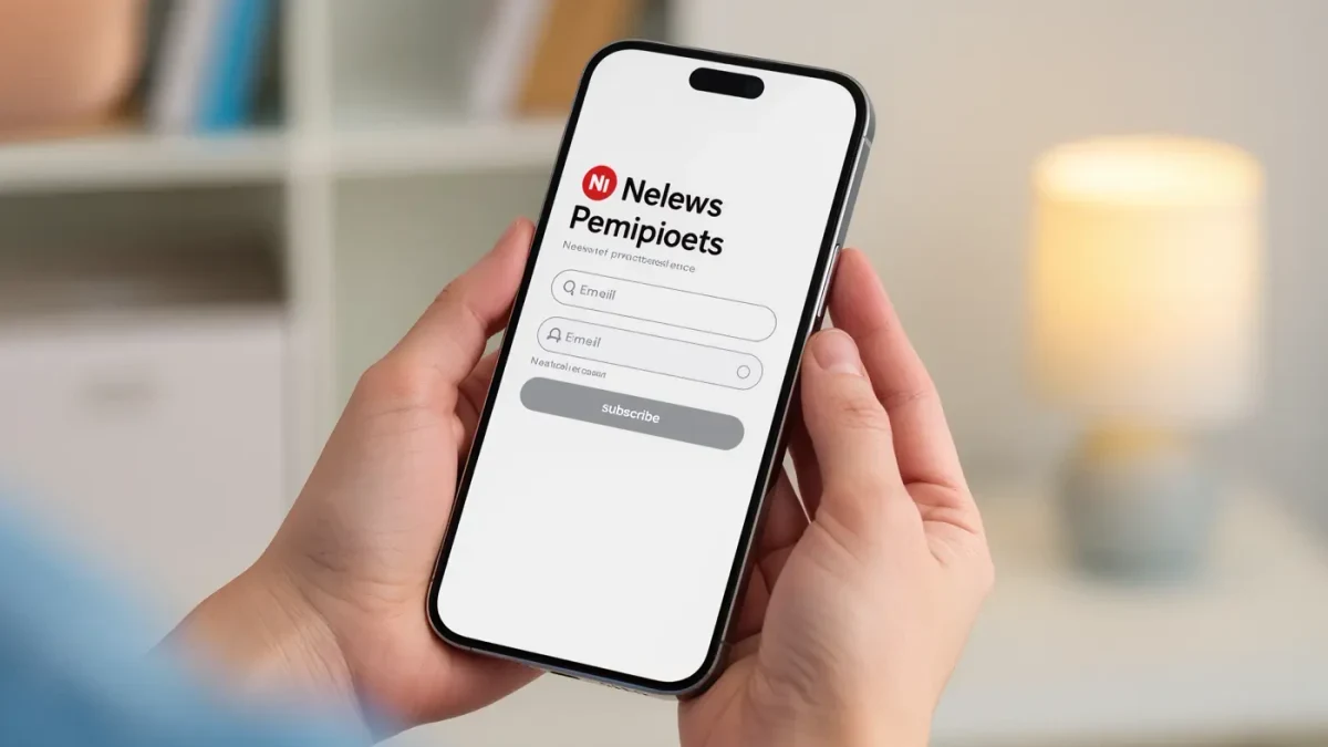 Close-up of a phone screen showing a newsletter signup form