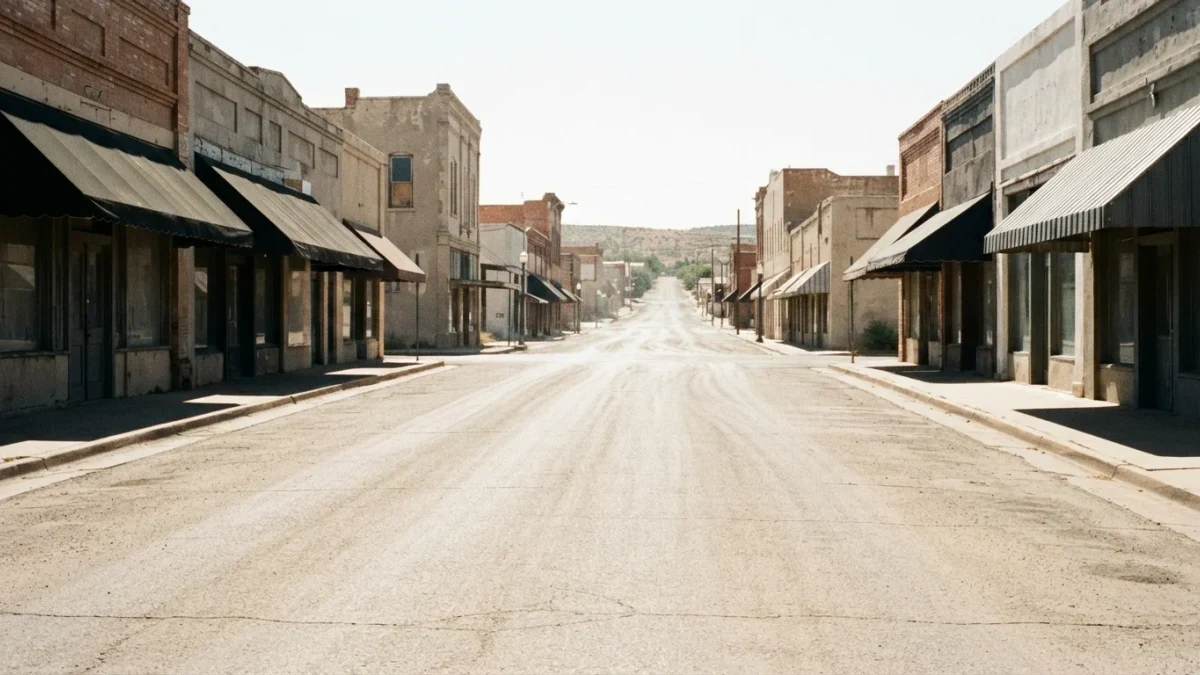 Empty main street shimmering in midday summer heat