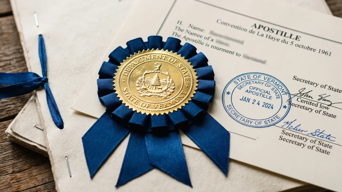 Apostille stamps and ribbons on certified international documents