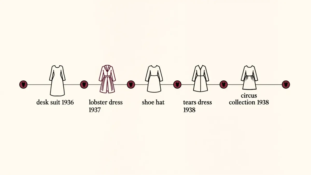 Editorial timeline chart of the Schiaparelli and Dali collaboration from 1936 to 1938
