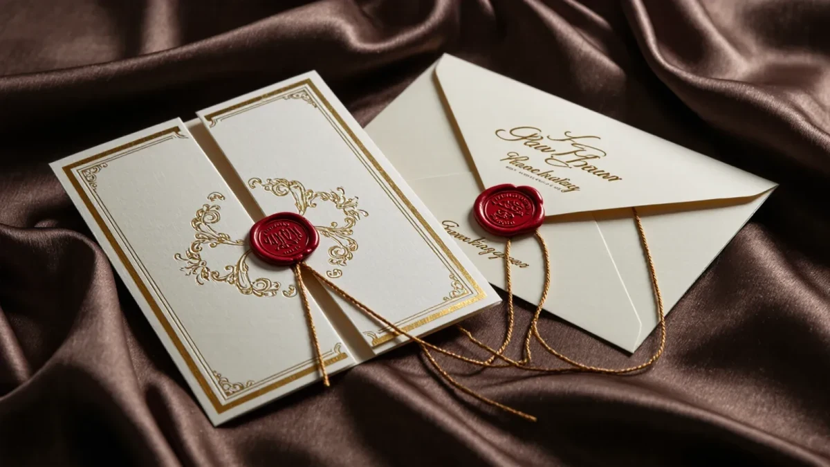 Engraved gala invitation suite with reply card close-up