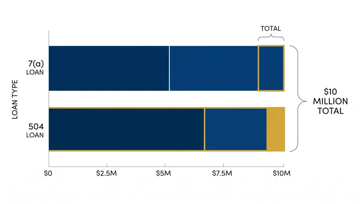 Chart of stacked 7a and 504 loans reaching ten million