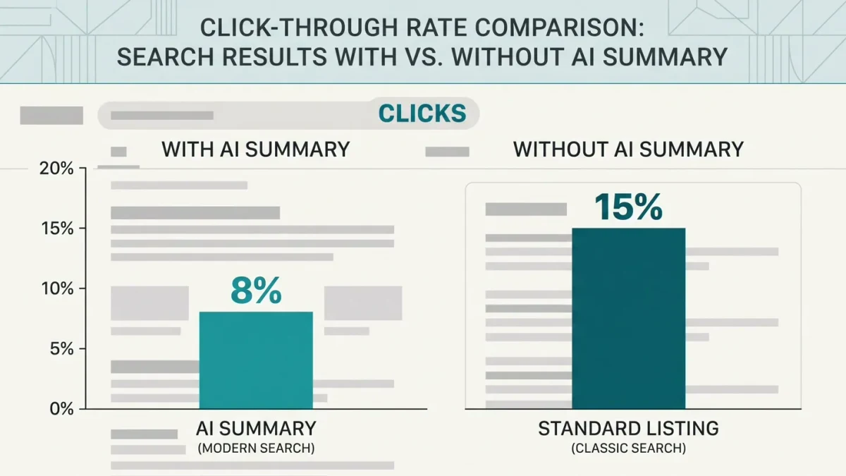 Infographic of click rates with and without AI summaries