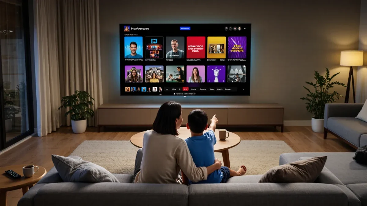 Parent and child choosing a show on TV