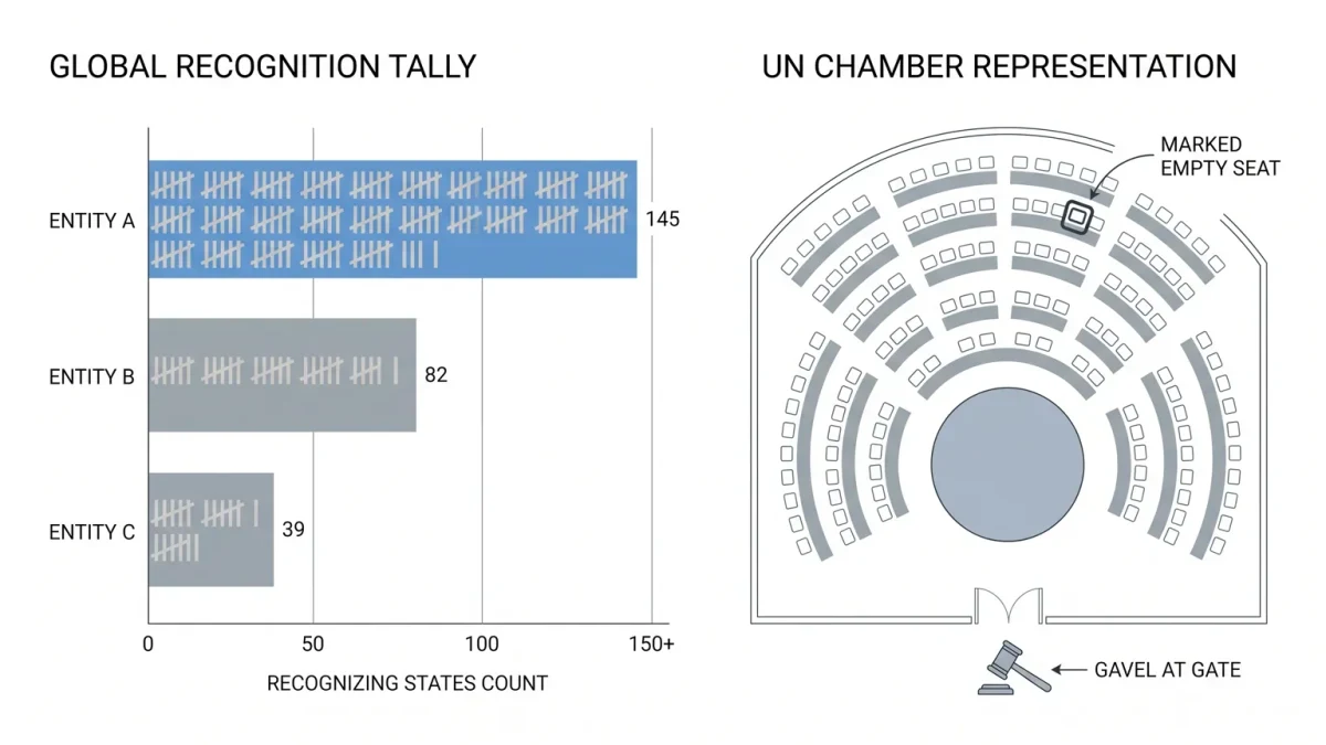 Recognition tally chart across regions beside a UN seat graphic