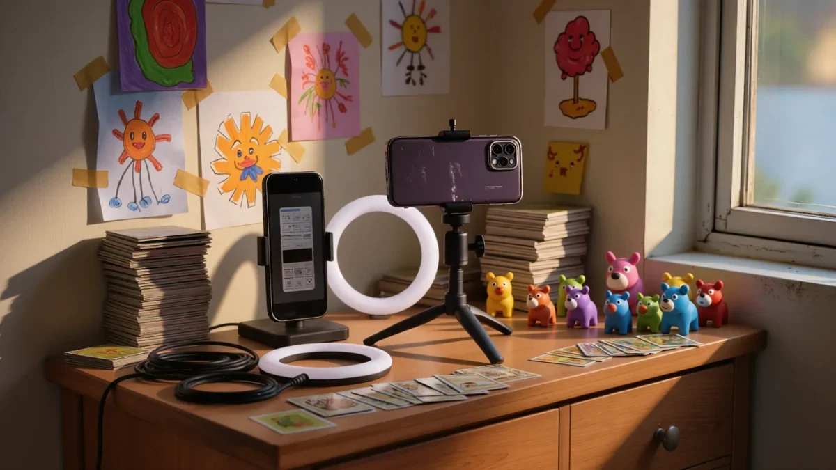 Tripod and camera set up in a child's bedroom