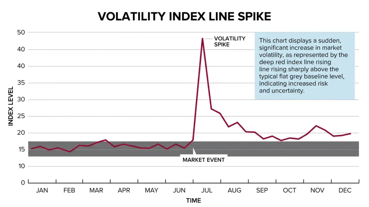 Chart of a volatility index spiking against a calm baseline