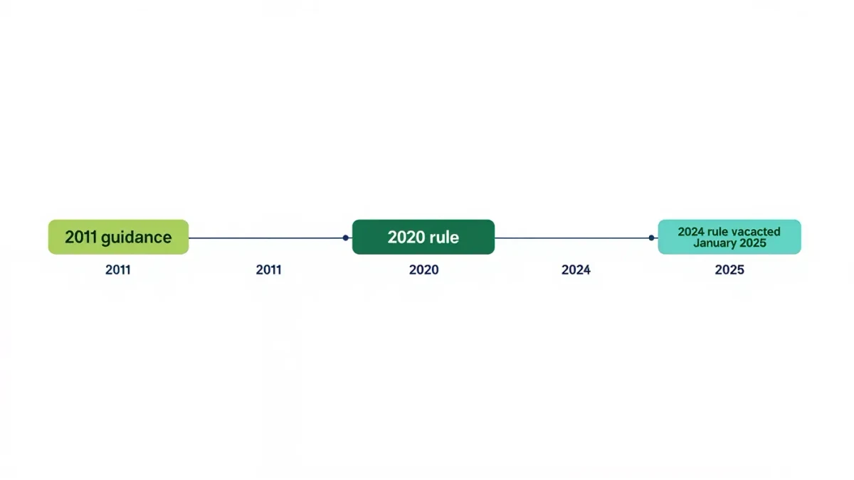 Chart mapping three generations of Title IX rules from 2011 to 2026