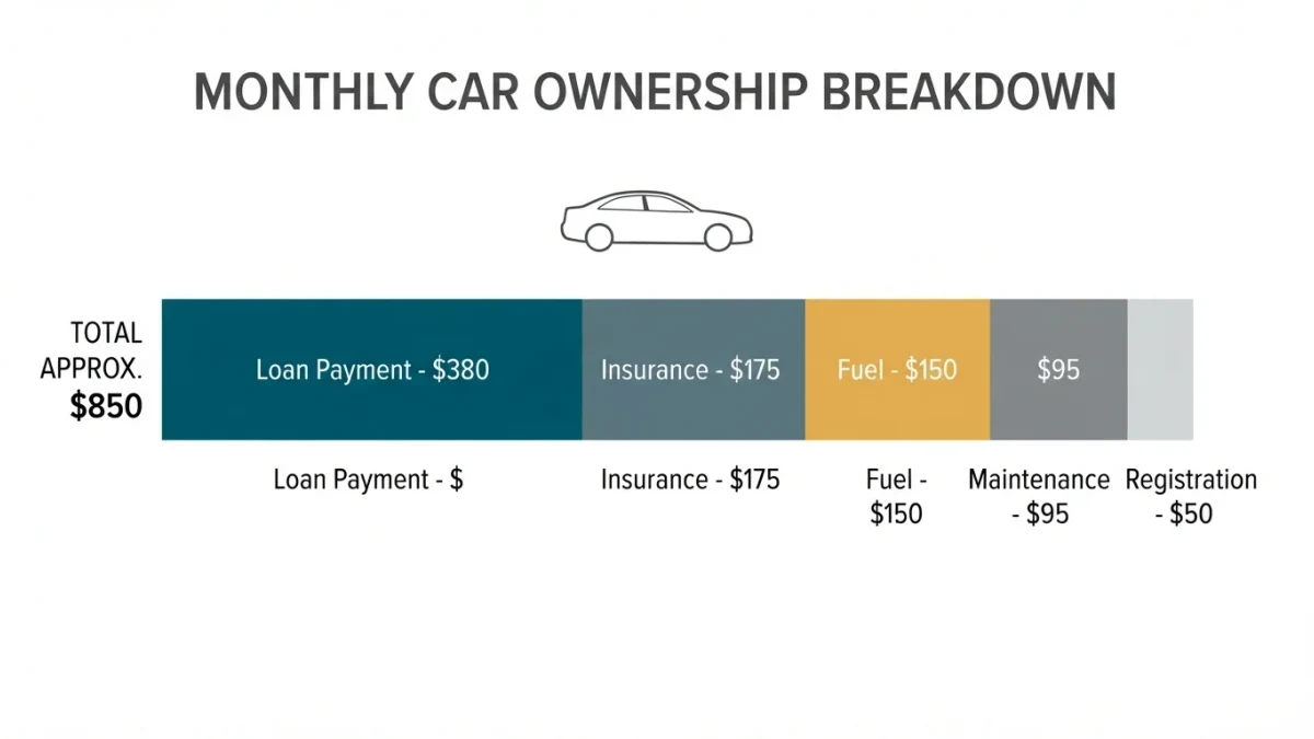 Infographic stacking the five monthly costs of car ownership into one bar