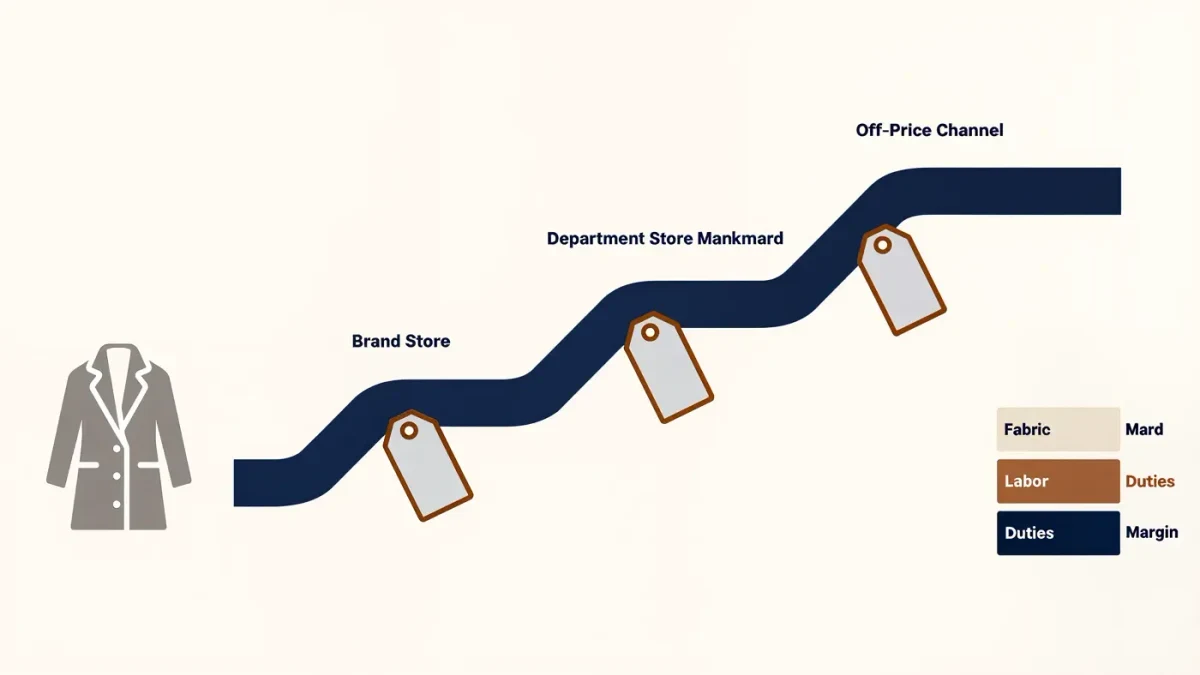 Infographic showing a coat's journey from wholesale cost to three different retail prices