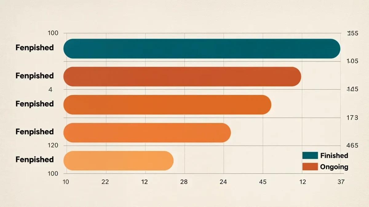 Clean chart mapping five animated series by season count and completion status