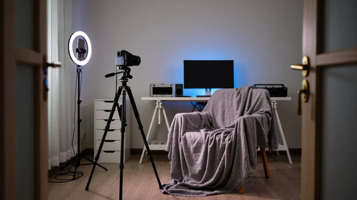 Darkened studio with camera switched off