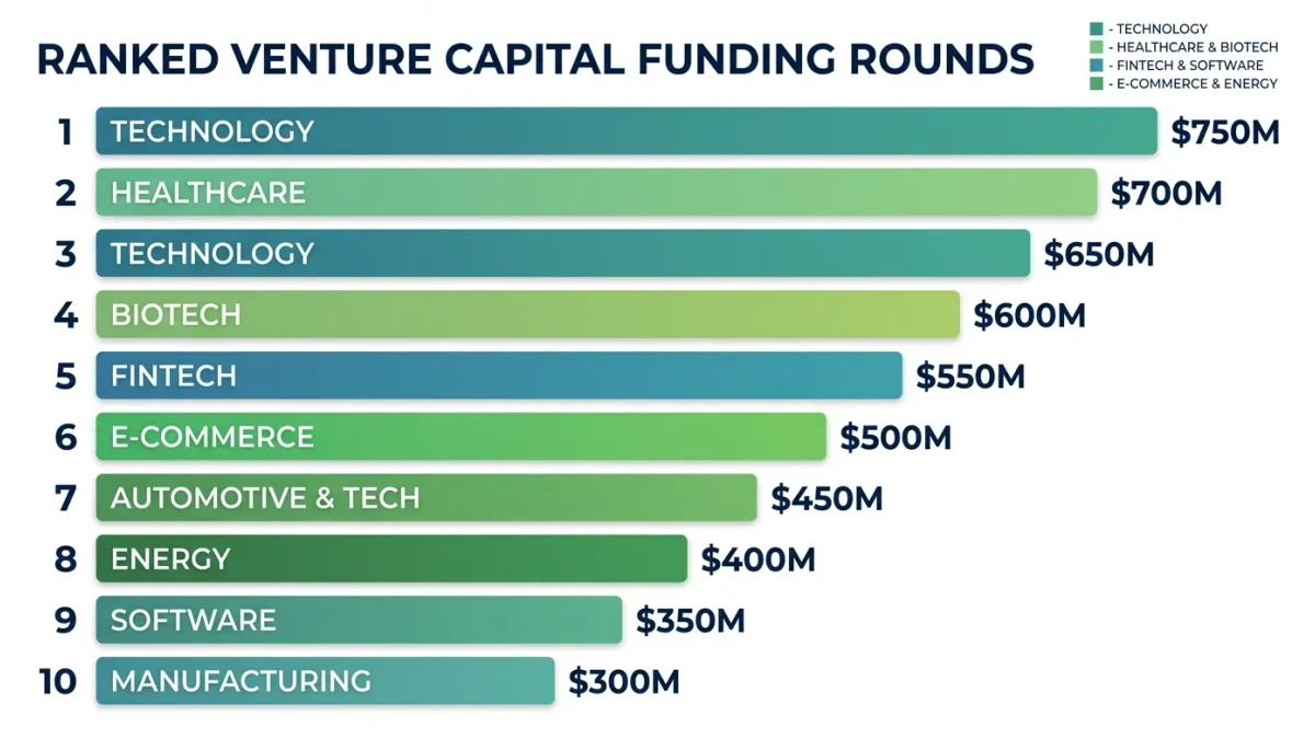 Ranked bar chart of the week's ten largest rounds