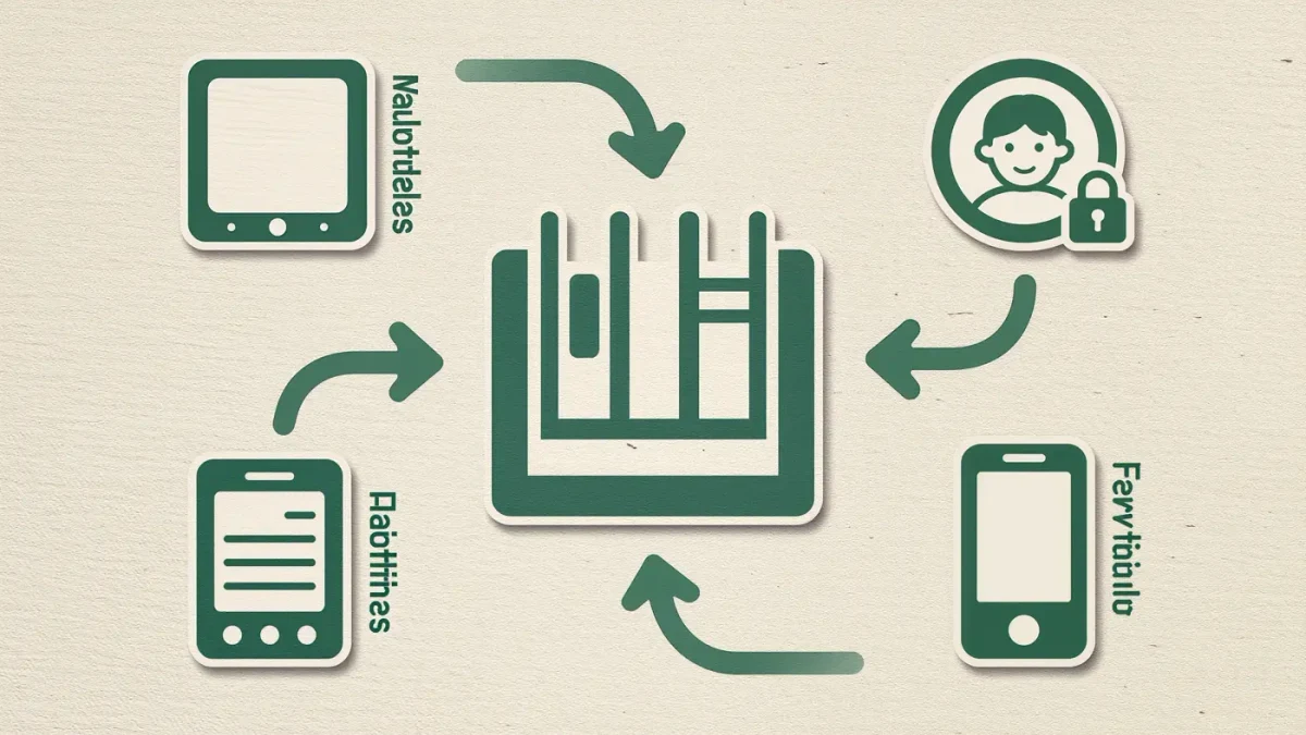Diagram of a household library sharing books with family devices