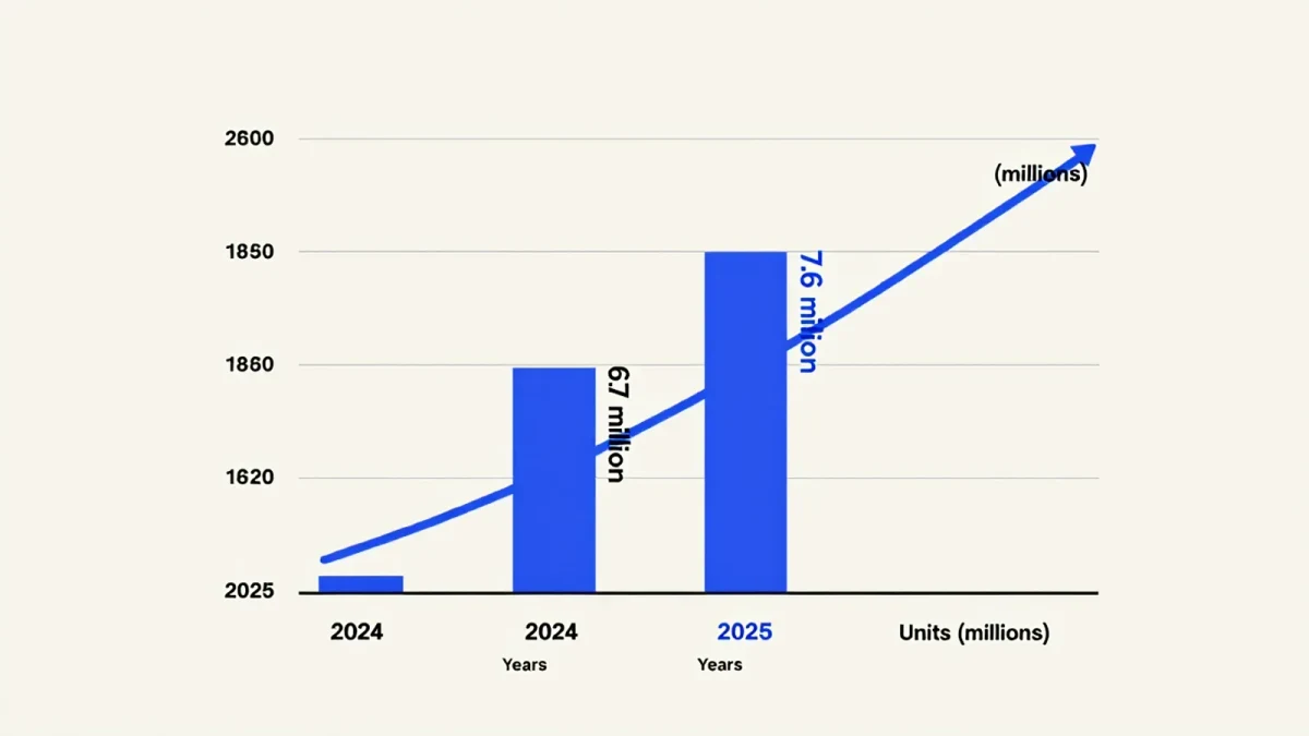 Chart showing UK vinyl sales growth to 7.6 million units