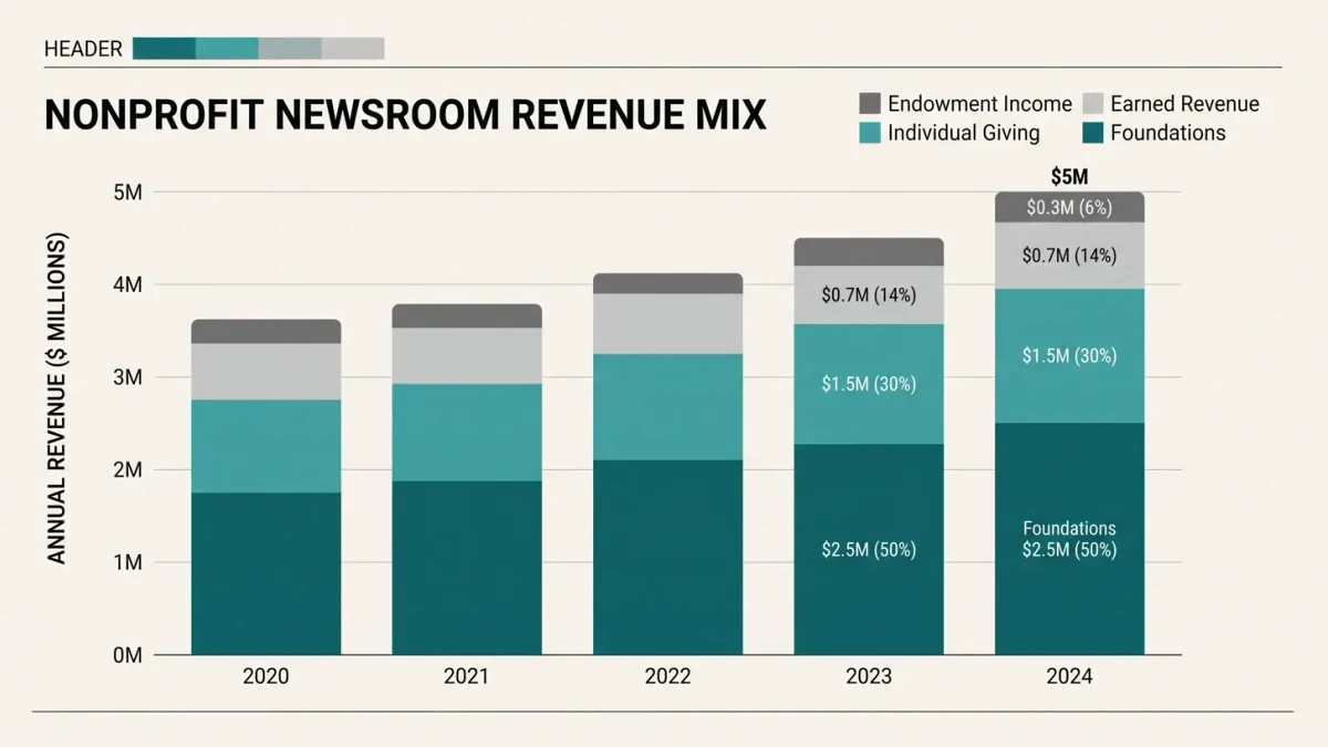 Infographic of nonprofit newsroom revenue mix by source