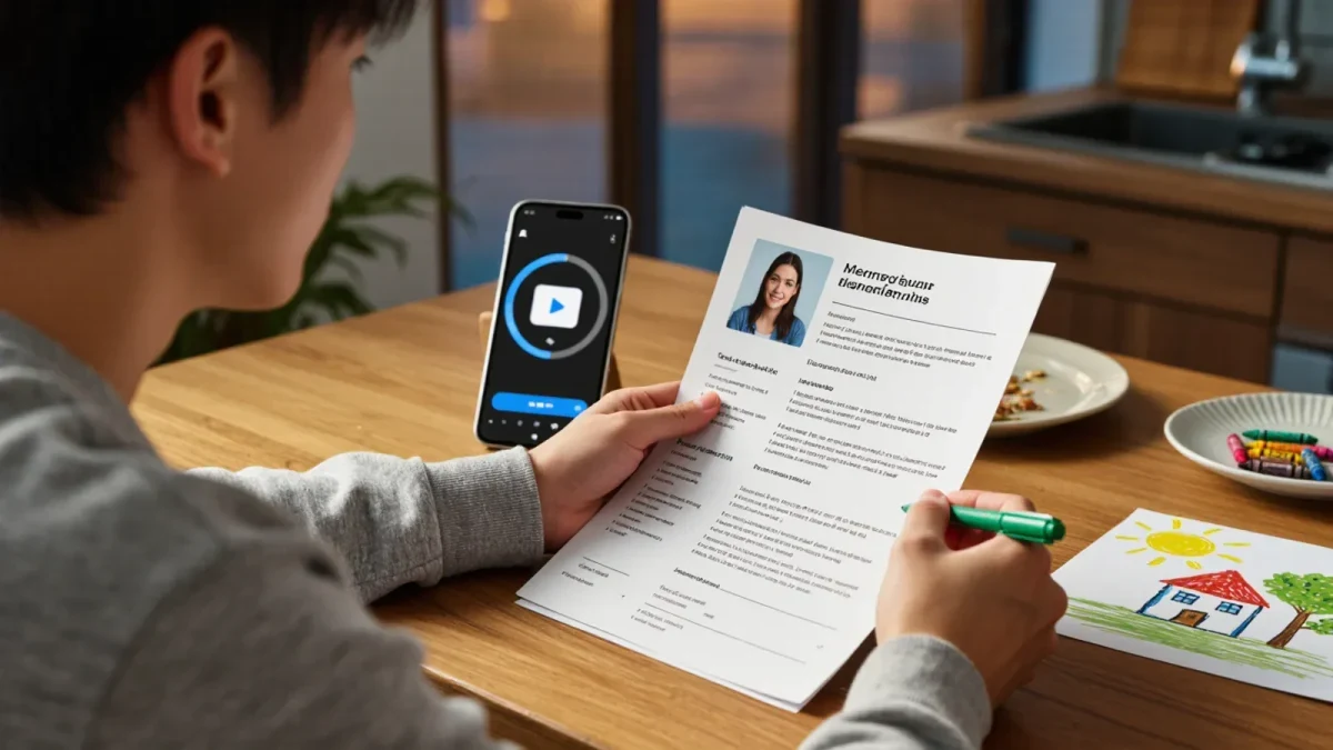 Teacher revising a printed resume with editorial marks