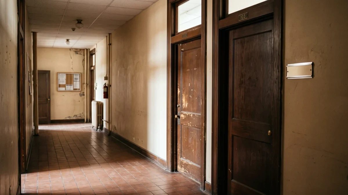 Two doors labeled business structures entrance