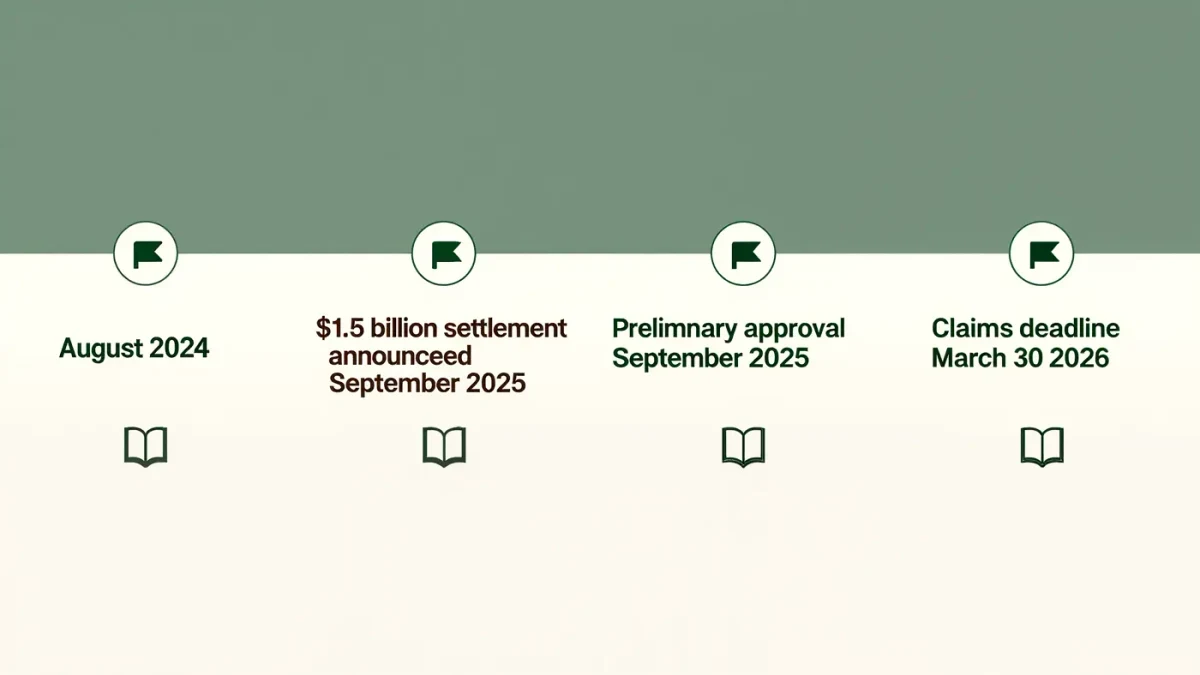 Infographic timeline of the Anthropic copyright settlement