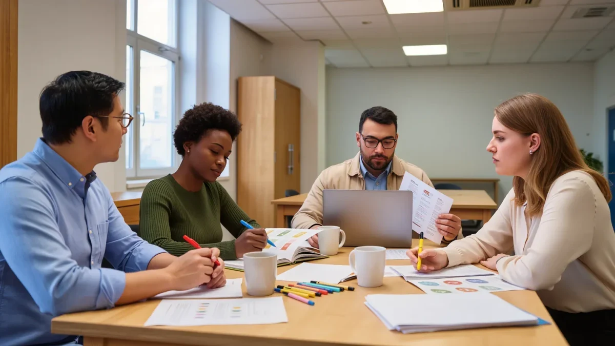 Teachers reviewing open curriculum materials in a workroom