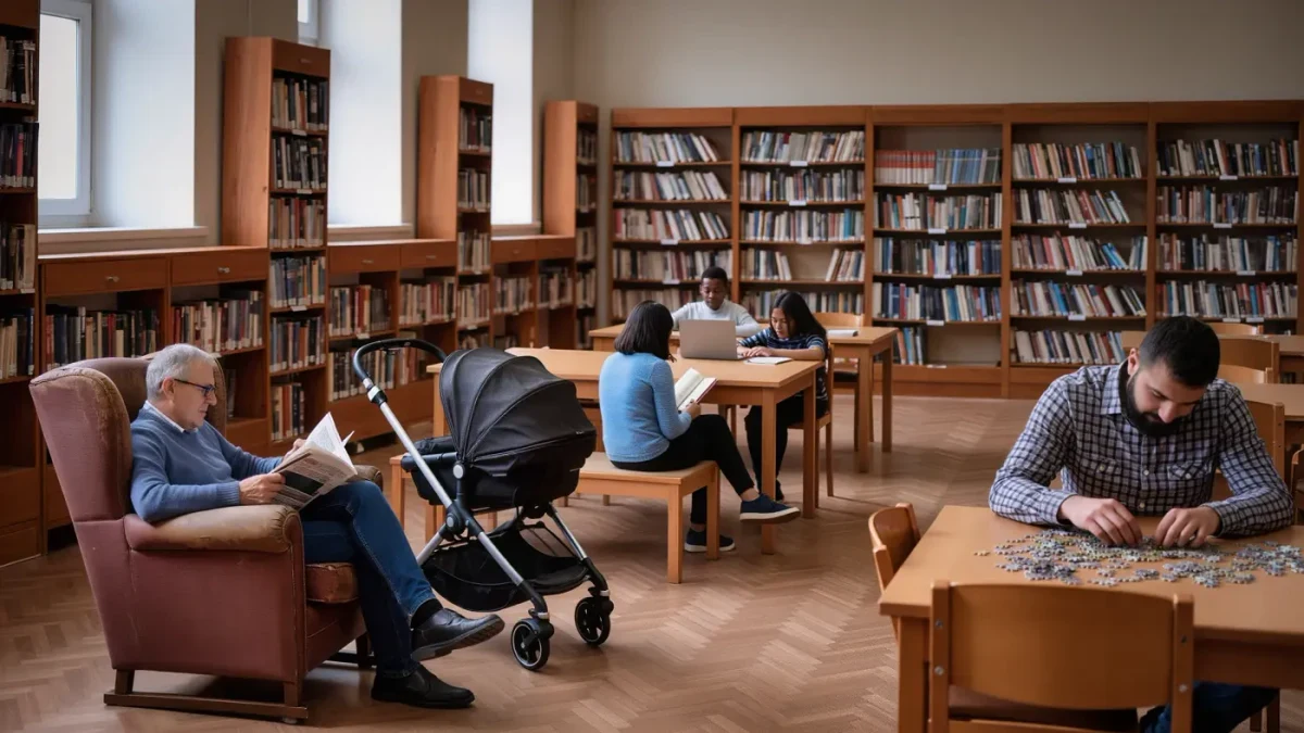 People of different ages sharing a library reading room