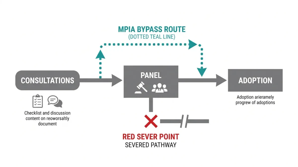 Infographic of two-tier dispute flow with appeals branch severed